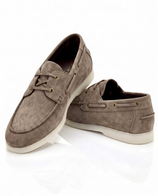 The Roma Boat Shoes | Taupe Suede Leather