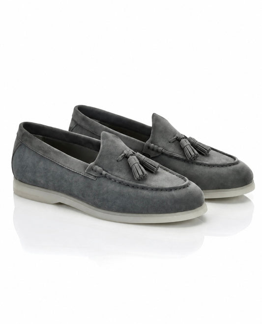 The Milano Tassel Loafer | Slate Grey Suede Leather