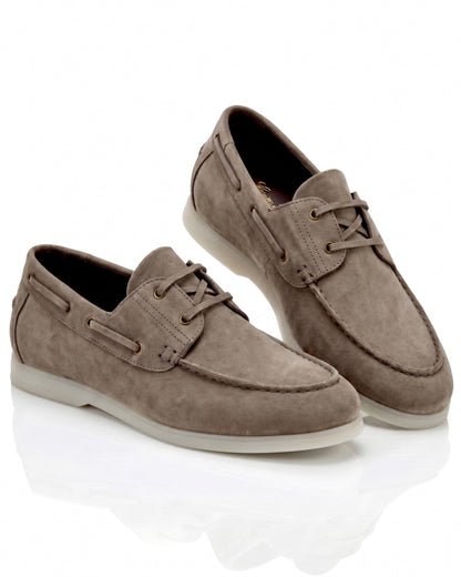 The Roma Boat Shoes | Taupe Suede Leather
