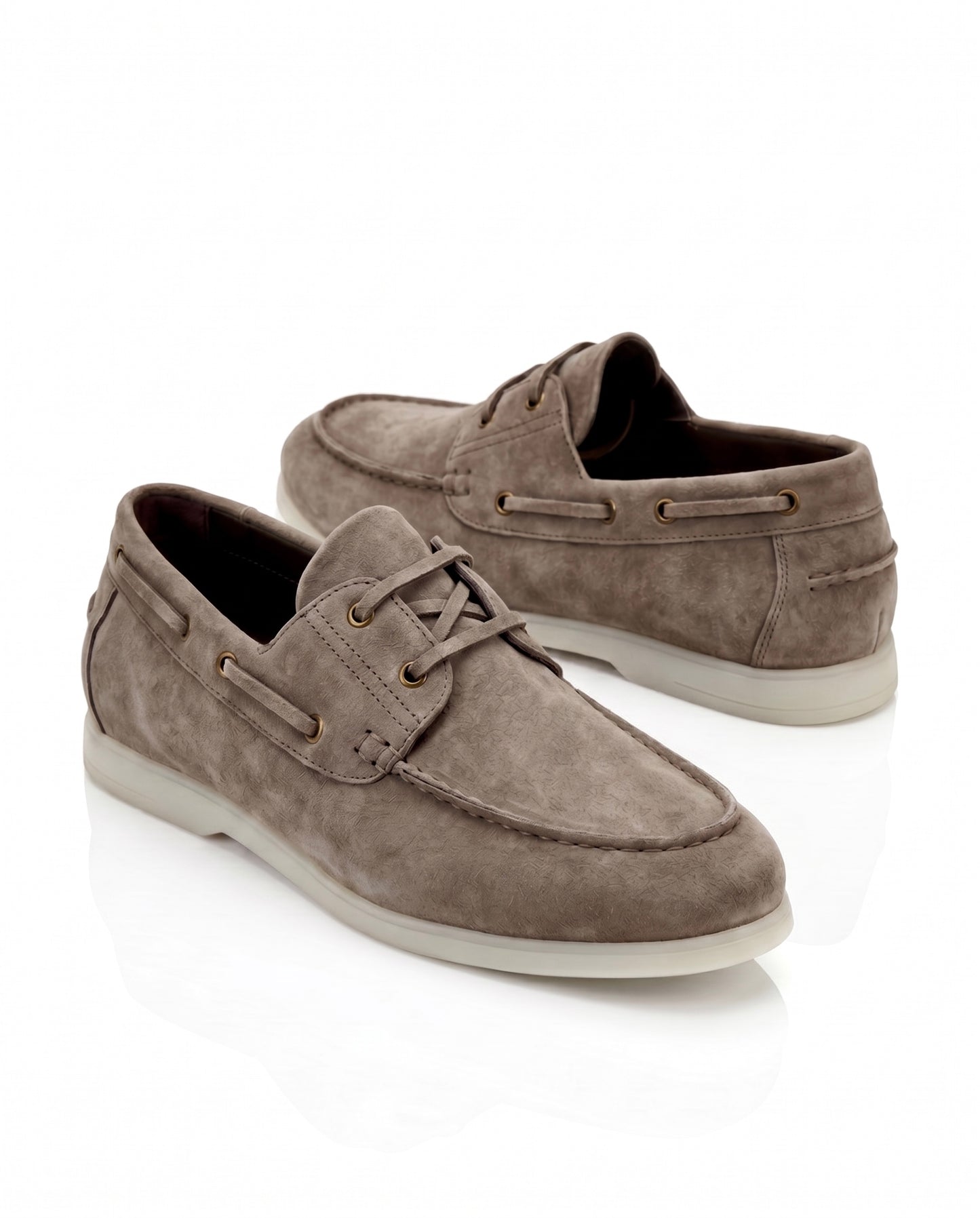The Roma Boat Shoes | Taupe Suede Leather